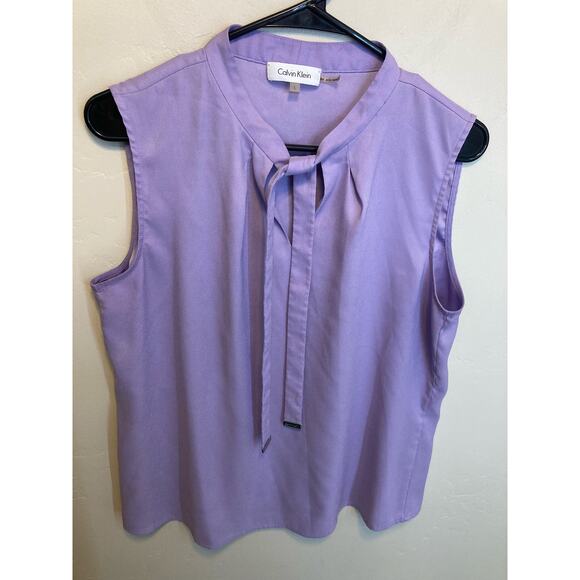 Calvin Klein Sleeveless Lilac Lightweight Tie Collar Spring Blouse Size Large - Picture 4 of 8